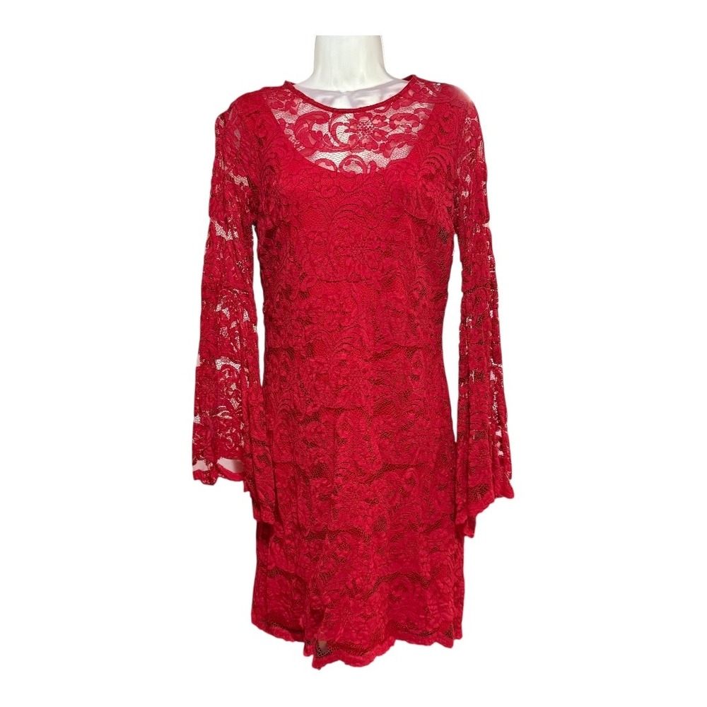 NY&Co Red Lace Romantic Bell Sleeve Statement Coquette‎ Date Night Whimsygoth